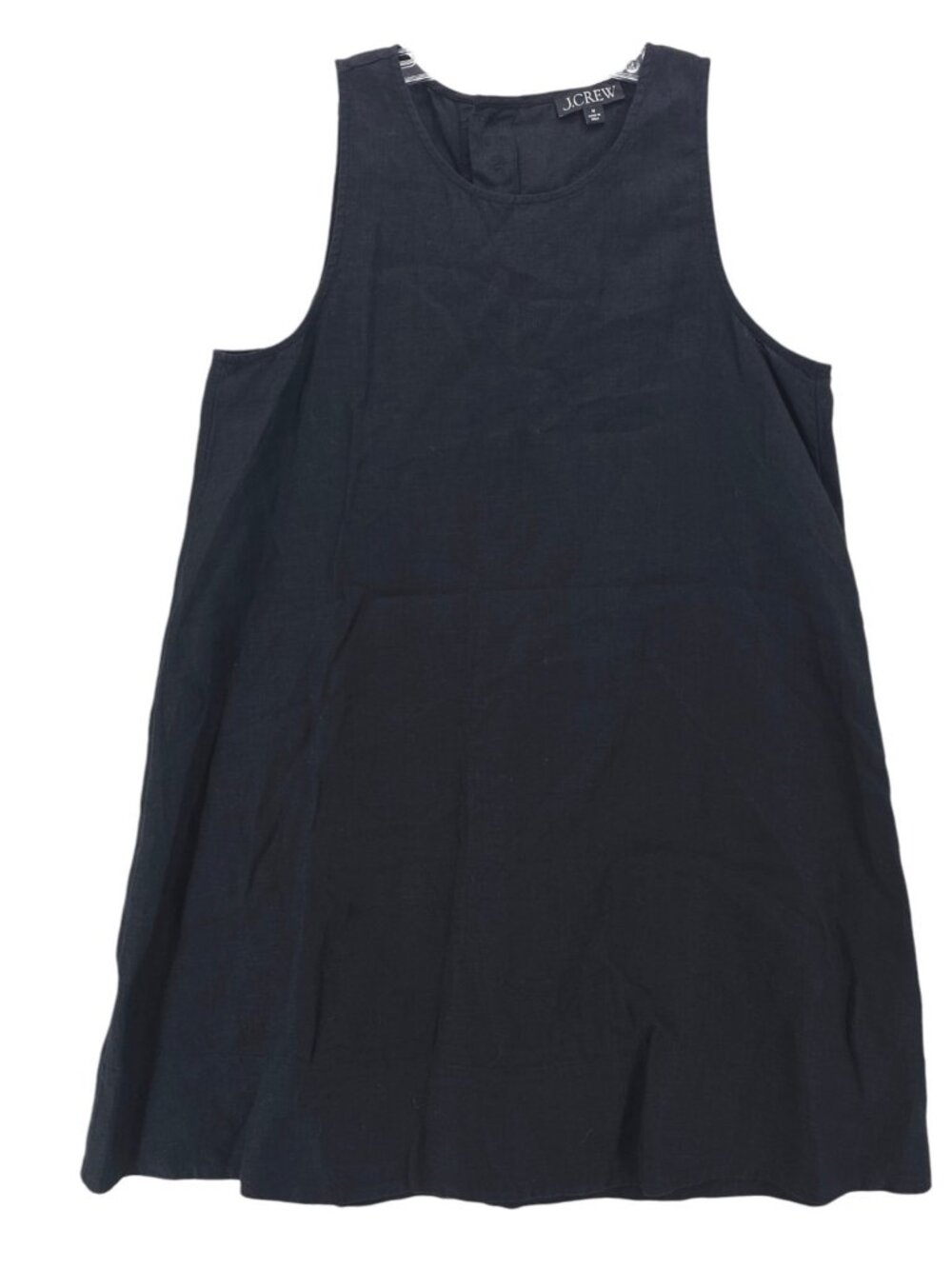 J CREW Black Maxine Sleeveless Shift Dress 100% Linen Button Back MEDIUM